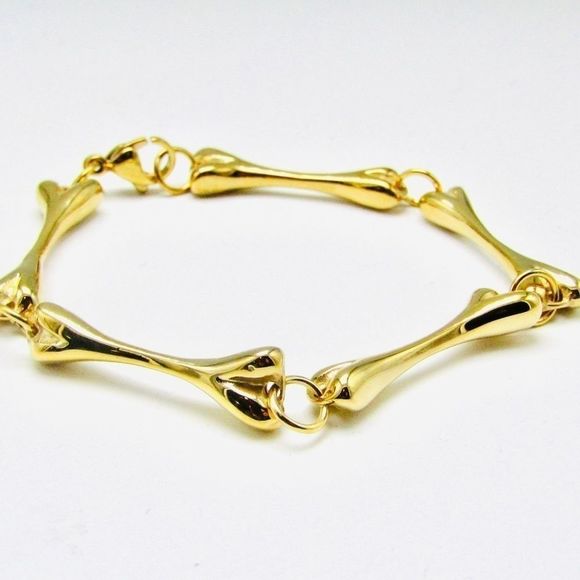 Segment Gold dog Bone Bracelet w spring ring clasp - Picture 1 of 12